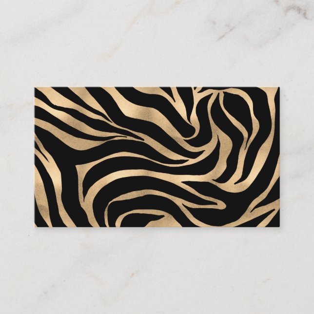 Tarjeta De Visita Elegante metal dorado Zebra Black Animal Print (Anverso)