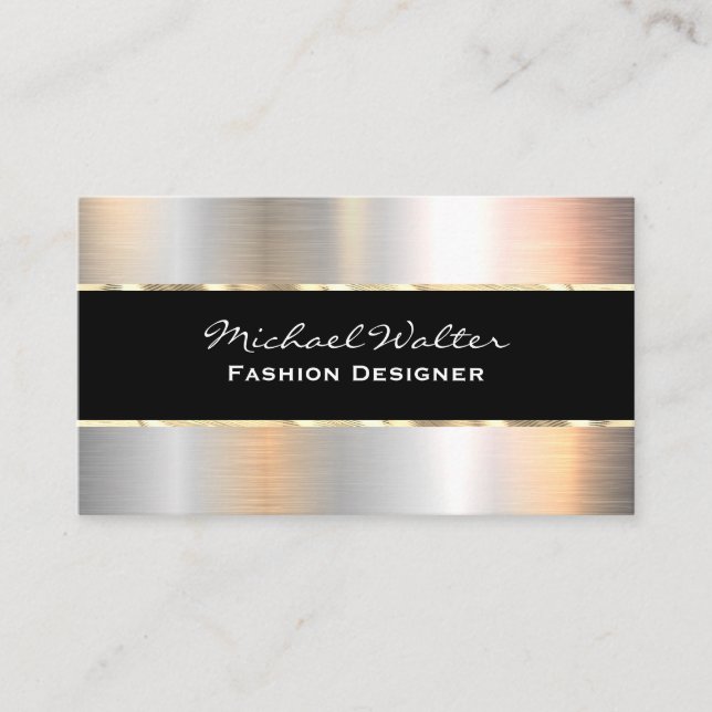 Tarjeta De Visita Elegante metal plateado de trípode de oro negro (Anverso)