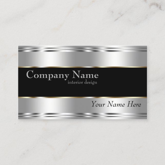 Tarjeta De Visita Elegante Metálico Profesional Plata Corporativa (Anverso)