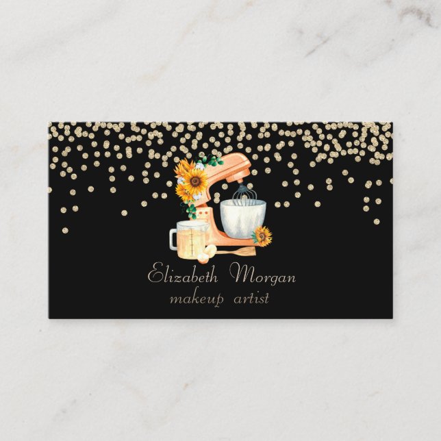 Tarjeta De Visita Elegante Mezclador de Diamantes Negros Sunflower (Anverso)