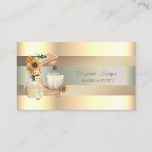 Tarjeta De Visita Elegante mezclador de girasoles, rayas doradas fal