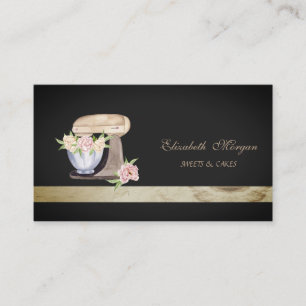 Tarjeta De Visita Elegante mezclador de panadería negro con flores