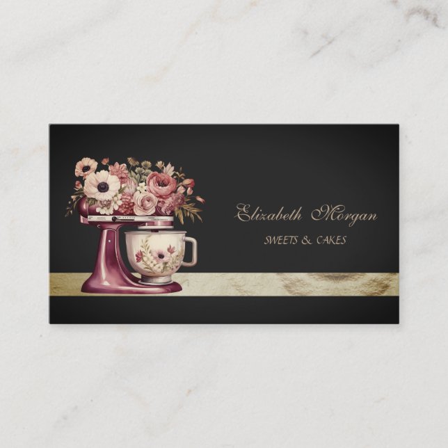 Tarjeta De Visita Elegante mezclador de pasteles de Borgoña Panaderí (Anverso)