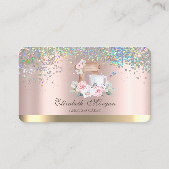 Tarjeta De Visita Elegante mezclador Flor Confetti Rosa Panadería de (Anverso)