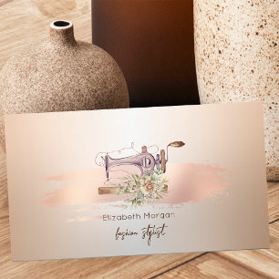 Tarjeta De Visita Elegante mezclador flor rosa dorado pincelada
