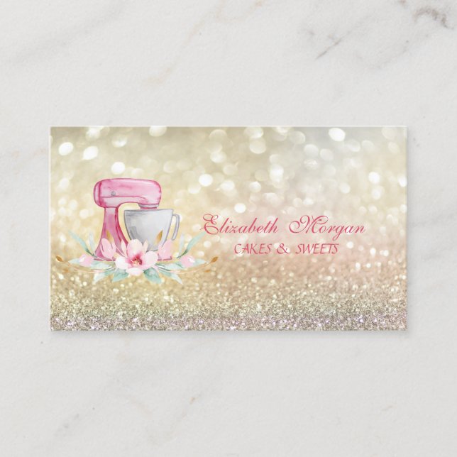 Tarjeta De Visita Elegante mezclador Flores Bokeh Bakery (Anverso)