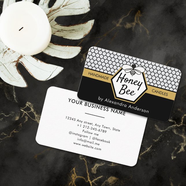 Tarjeta De Visita Elegante miel de abeja de miel de abeja negro amar (Elegant Honey Bee Apiary Honeycomb Black Yellow Business Card)