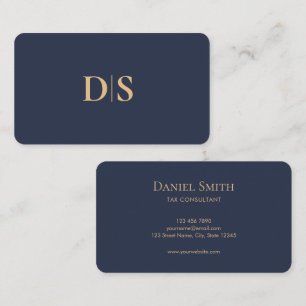 Tarjeta De Visita Elegante Minimalista Azul Oscuro Inicial Profesion