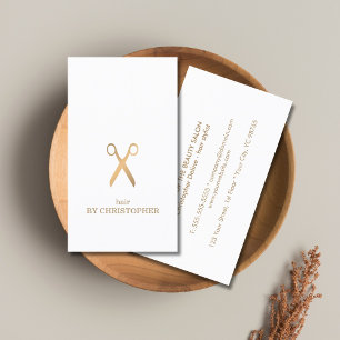 Tarjeta De Visita Elegante minimalista blanco Faux Gold Hair Stylist