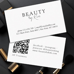 Tarjeta De Visita Elegante minimalista blanco y negro, código QR de