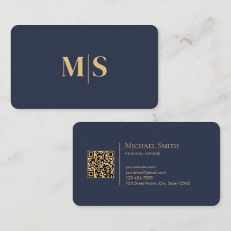 Tarjeta De Visita Elegante Minimalista Código QR de Iniciales Azul C