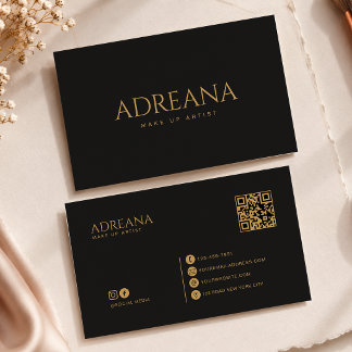 Tarjeta De Visita Elegante Minimalista Código Qr Negro Oro