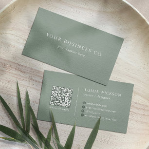 Tarjeta De Visita Elegante Minimalista Código QR Verde Salvia Modern