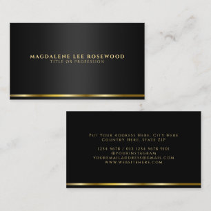 Tarjeta De Visita Elegante Minimalista delgada línea de oro en negro