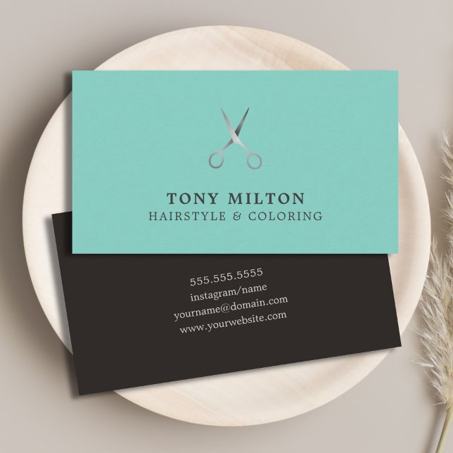 Tarjeta De Visita Elegante minimalista estilo de pelo azul negro pla (Subido por el creador)