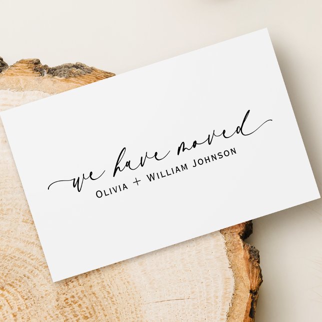Tarjeta De Visita Elegante Minimalista Hemos Movido Script (Front)