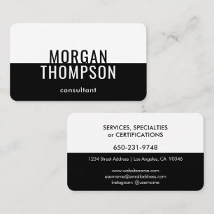 Tarjeta De Visita Elegante Minimalista moderno de color negro blanco