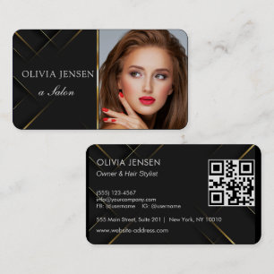Tarjeta De Visita Elegante Minimalista Peluquero Ivory Negro Dorado