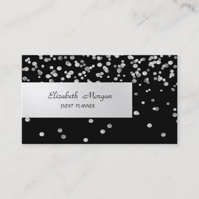 Tarjeta De Visita Elegante Minimalista, rayado, negro, confetti (Anverso)