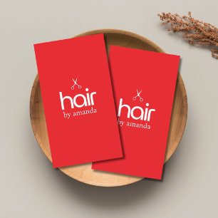 Tarjeta De Visita Elegante Minimalista Tijeras Rojas Blancas Cabello