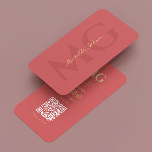 Tarjeta De Visita Elegante minimo Monograma moderno Salmón rosa