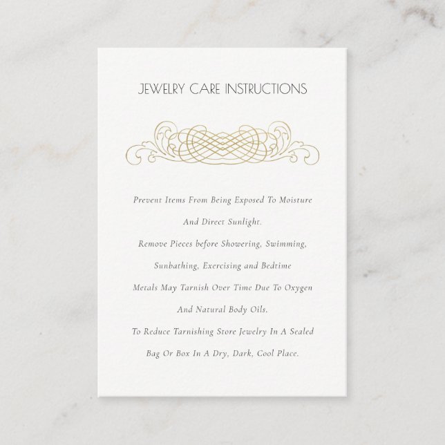 Tarjeta De Visita Elegante Mínimo Ornate Gold Divider Cuidado Joyerí (Anverso)