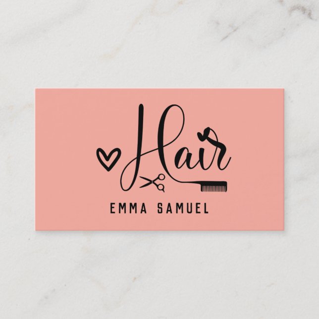 Tarjeta De Visita Elegante Mínimo Peach Coral Hairstylist (Anverso)