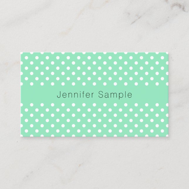 Tarjeta De Visita Elegante Mint Green Dots White Plantilla moderna (Anverso)