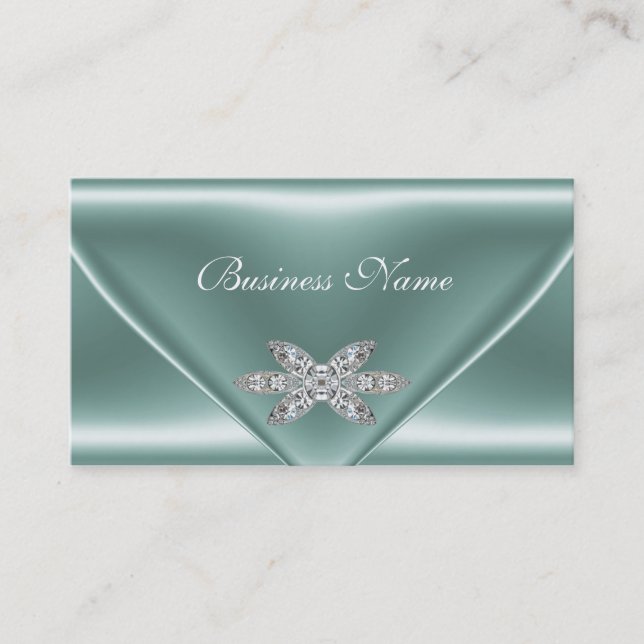 Tarjeta De Visita Elegante Mint Green Silver Diamond Jewel (Anverso)