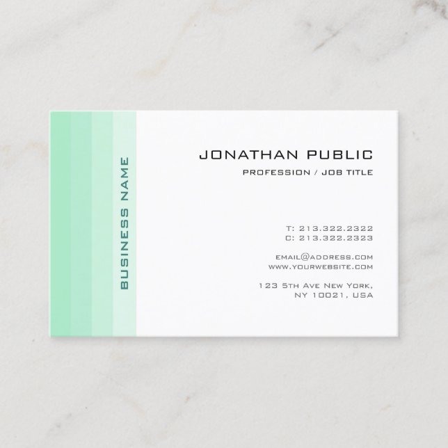 Tarjeta De Visita Elegante Mint Green White Trendy Simple (Anverso)