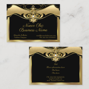 Tarjeta De Visita Elegante Moda beige dorado gemas negro