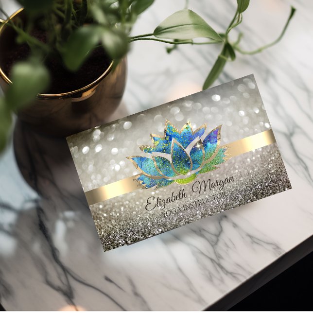 Tarjeta De Visita Elegante Moda Bokeh Gold,Blue Lotus Yoga (Subido por el creador)