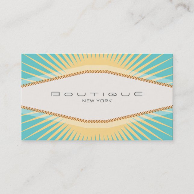 Tarjeta De Visita Elegante Moda Boutique Turquoise Yellow Retro (Anverso)