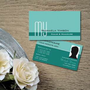 Tarjeta De Visita Elegante Moda clásica Verde azulada con Monograma 