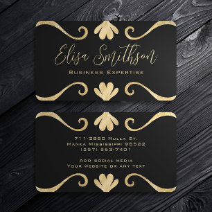 Tarjeta De Visita Elegante Moda De Lujo Feminine Black And Gold