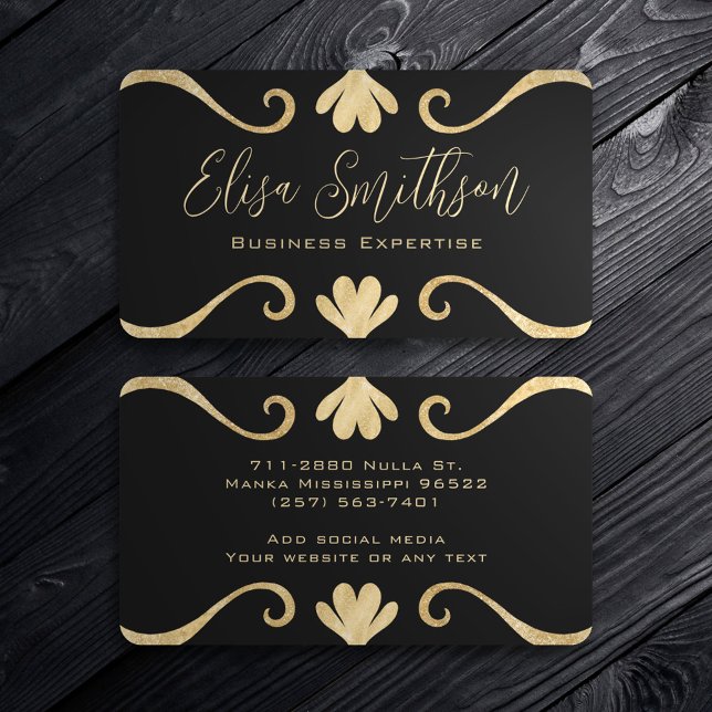 Tarjeta De Visita Elegante Moda De Lujo Feminine Black And Gold (Subido por el creador)