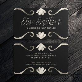 Tarjeta De Visita Elegante Moda de lujo Feminine Black & Silver