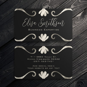 Tarjeta De Visita Elegante Moda de lujo Feminine Black & Silver