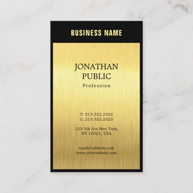 Tarjeta De Visita Elegante Moda de lujo profesional de oro negro (Anverso)