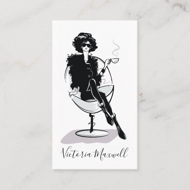 Tarjeta De Visita Elegante Moda de moda elegante mujer vertical (Anverso)