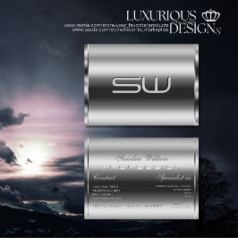 Tarjeta De Visita Elegante Moda de Monograma 3D y Plata Brillante