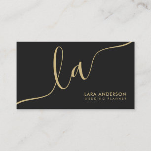 Tarjeta De Visita Elegante moda dorado negro moderno monograma inici