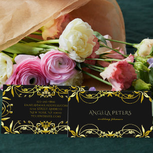 Tarjeta De Visita Elegante Moda Fancy Gold Ornate Frame En Negro