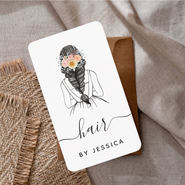 Tarjeta De Visita Elegante Moda floral Novia Estilo pelo trenzado Có (Subido por el creador)