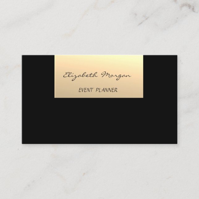 Tarjeta De Visita Elegante Moda Glamorosa Moderna, Faux Gold, Negro (Anverso)