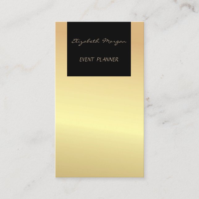 Tarjeta De Visita Elegante Moda Glamorosa Moderna, Faux Gold, Negro (Anverso)