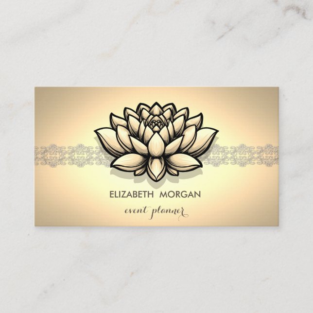 Tarjeta De Visita Elegante Moda Gold Lace Lotus (Anverso)