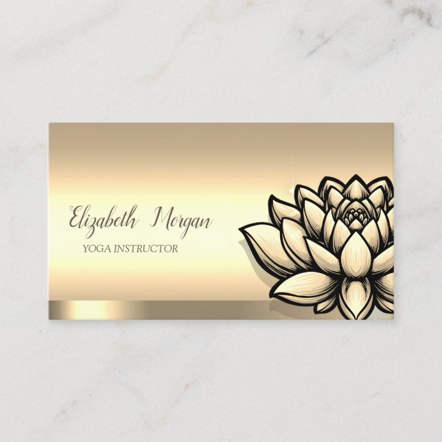 Tarjeta De Visita Elegante Moda Gold Lotus Flower Yoga Instructor (Anverso)