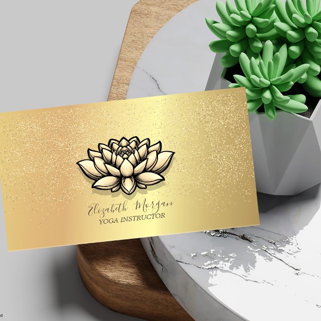 Tarjeta De Visita Elegante Moda Lotus Gold Confetti (Subido por el creador)