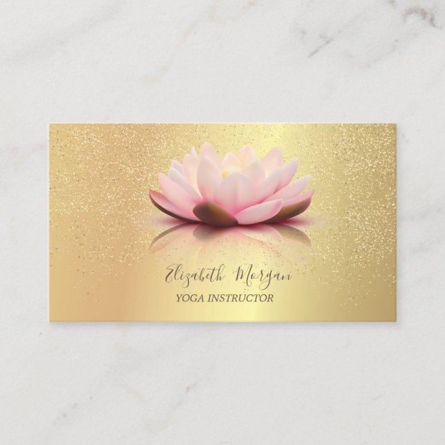 Tarjeta De Visita Elegante Moda Lotus Gold Confetti Yoga Instructor (Anverso)